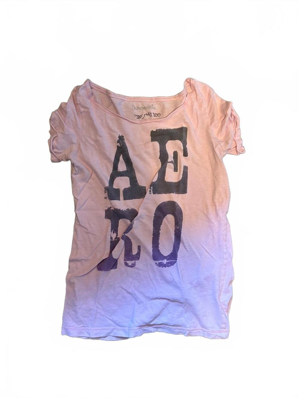 Y2K Aeropostale Pink AERO Graphic Tee Ruched Sleeve Layer & Fit Shirt